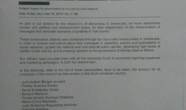 Documento USA trapelato. La lista dei politici e artisti venezuelani pagati per attaccare il governo sulle reti sociali
